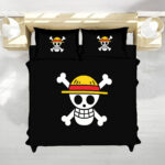 One Piece Straw Hat Jolly Roger Black Bedding Set