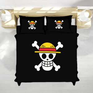 One Piece Straw Hat Jolly Roger Black Bedding Set