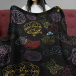 One Piece Devil Fruit Pattern Black Cozy Plush Blanket