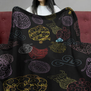 One Piece Devil Fruit Pattern Black Cozy Plush Blanket