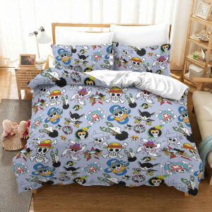 One Piece Straw Hat Crew Icon Pattern Grey Bedding Set