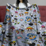 One Piece Straw Hat Jolly Roger Pattern Grey Plush Blanket