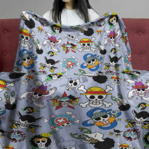 One Piece Straw Hat Jolly Roger Pattern Grey Plush Blanket