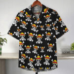 One Piece Straw Hat Skull Pattern Black Hawaiian Shirt