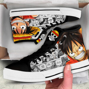 One Piece Luffy Manga Panel High Top Canvas Shoes