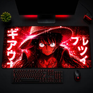 One Piece Red Neon Luffy Anime Extended Mouse Pad