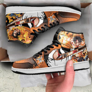 One Piece Shoes Ace Fire Manga Brown Anime High Top