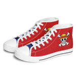One Piece Shoes Straw Hat Jolly Roger Red Canvas Low Top