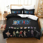 One Piece Straw Hat Crew Logo Black Bedding Set