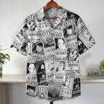 One Piece Wanted Poster Collage Black White Hawaiian Shirt