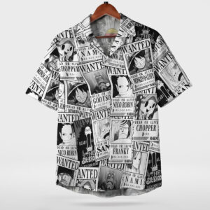 One Piece Wanted Poster Collage Black White Hawaiian Shirt