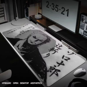 Roronoa Zoro Japanese Style Black & White Anime Desk Mat - Gaming Mouse Pad