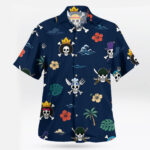 Navy Straw Hat Pirates Jolly Roger Tropical Hawaiian Shirt