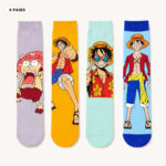 4 Pair One Piece Luffy Chopper Anime Crew Socks