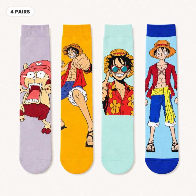 4 Pair One Piece Luffy Chopper Anime Crew Socks