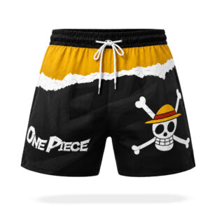 One Piece Straw Hat Pirates Black Yellow Beach Shorts