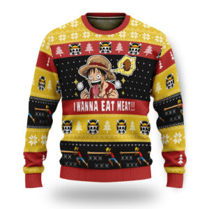 One Piece Luffy I Wanna Eat Meat Ugly Christmas Sweater